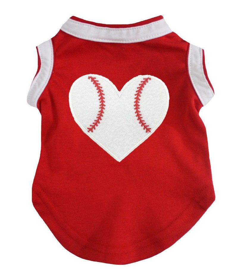 Petitebella Baseball Heart Puppy Dog Shirt (Red, X-Small)